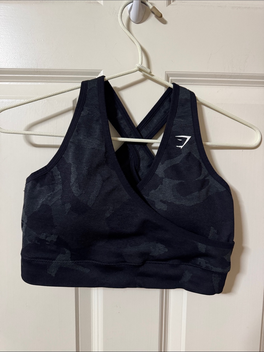Gymshark Black Camouflage Wrap-Front Crossback Sports Bra